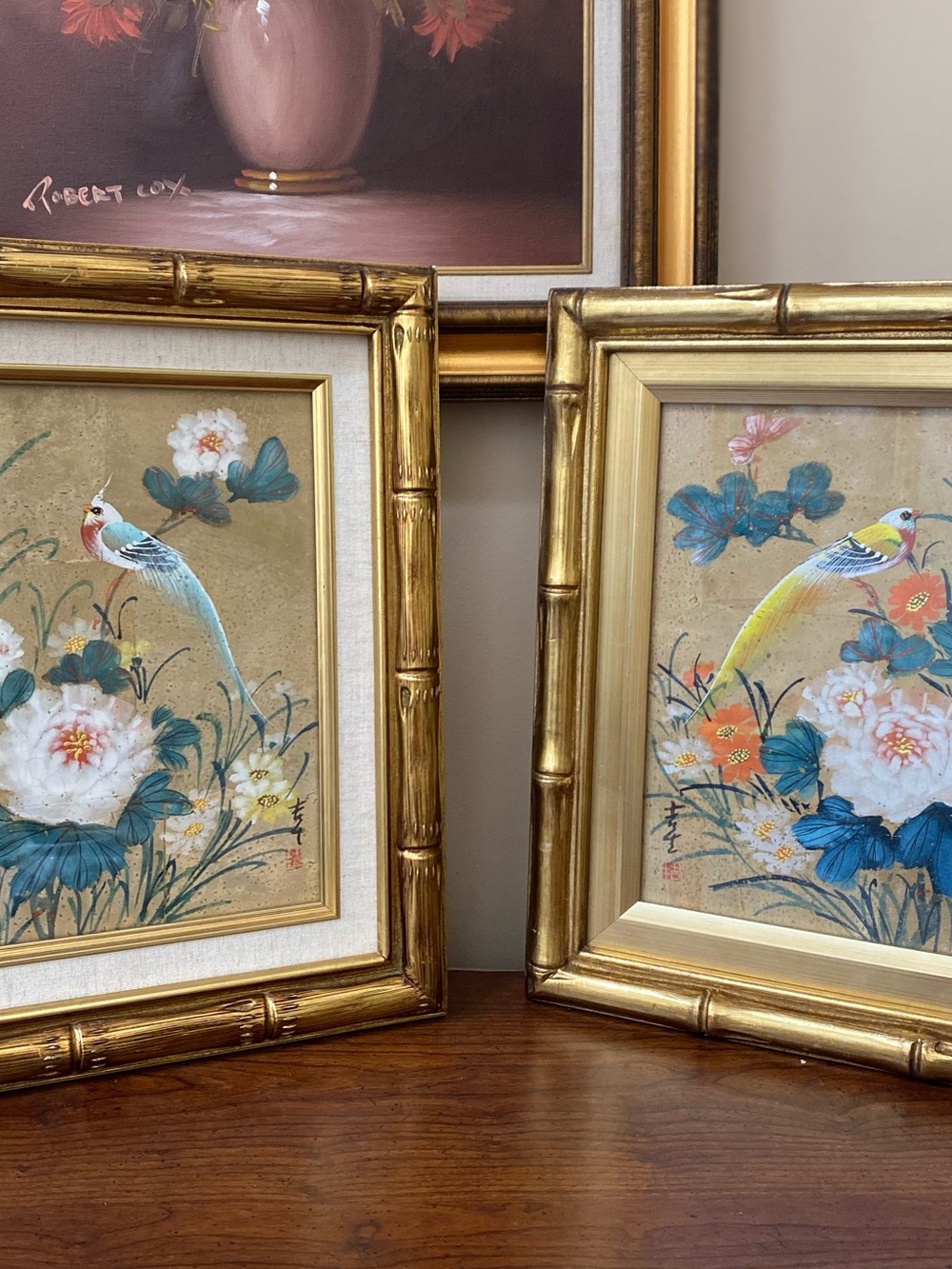 Vintage Asian Bird & Flower watercolor Paintings - Picture 4 of 6